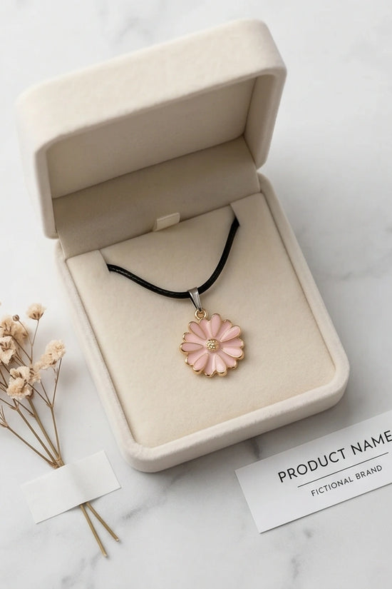 Blush Pink Enamel Sunflower Pendant Necklace