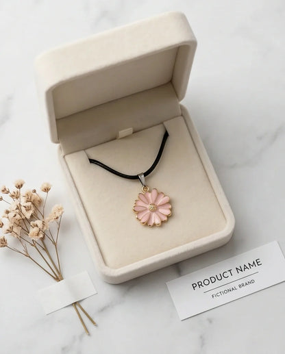 Blush Pink Enamel Sunflower Pendant Necklace