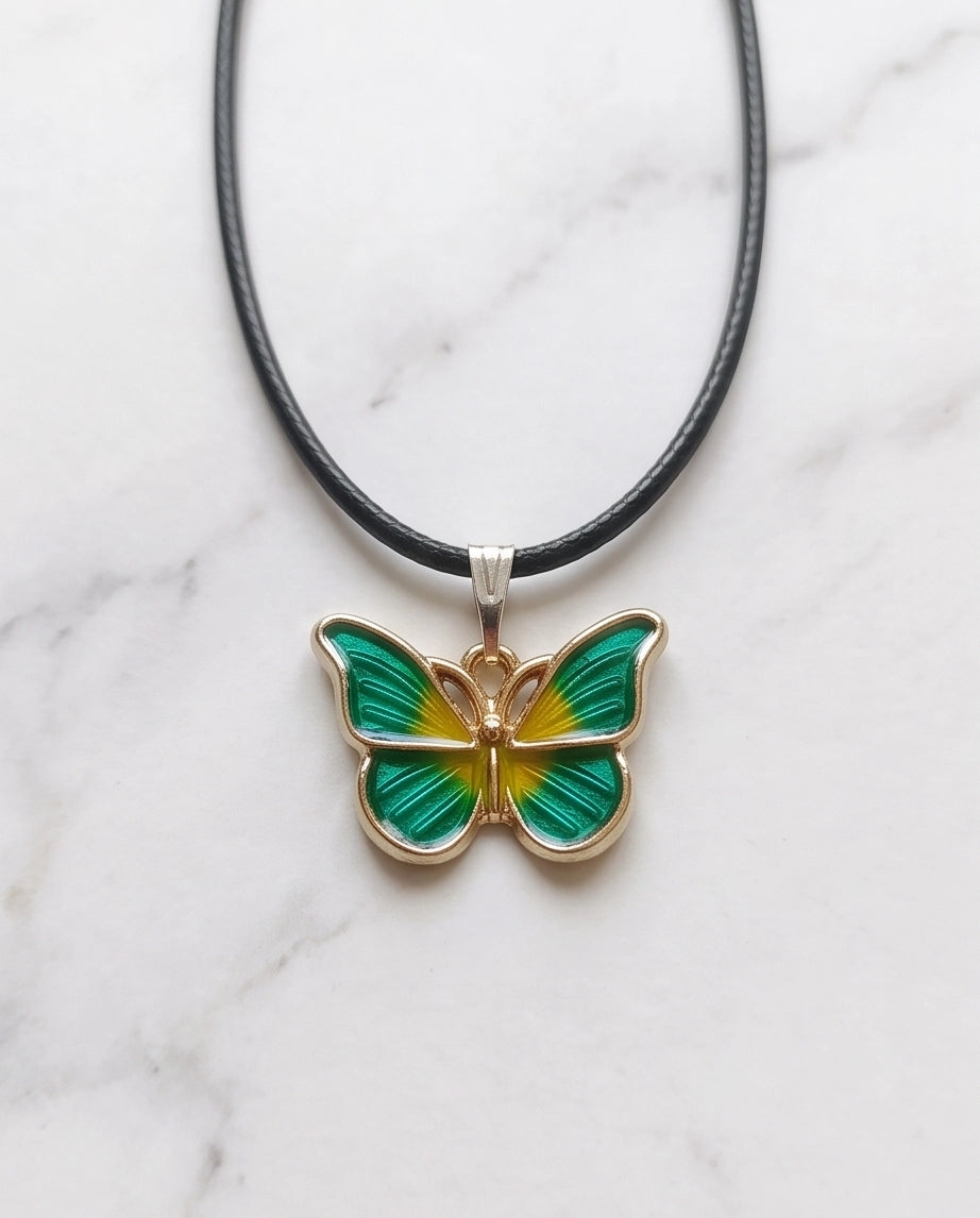 Green & Gold Butterfly Cord Necklace