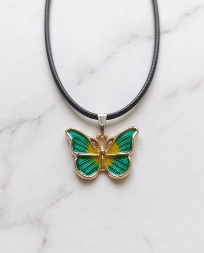 Green & Gold Butterfly Cord Necklace