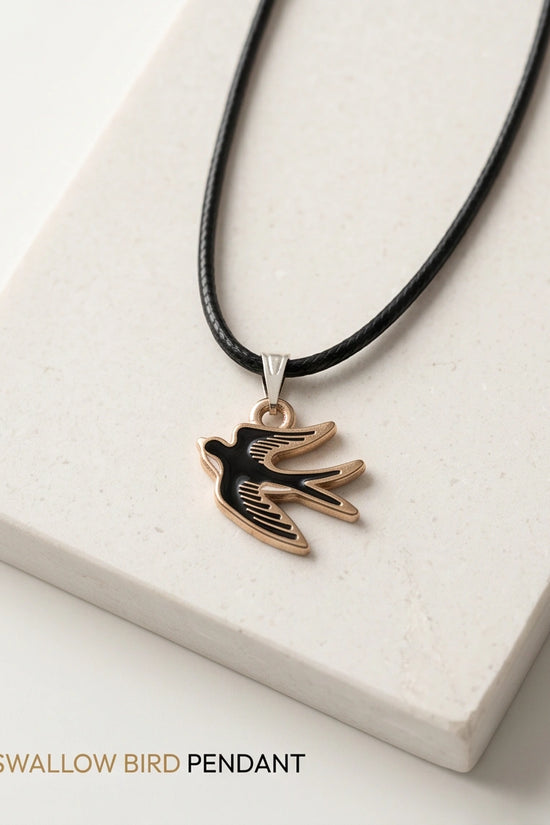 Gold and Black Soaring Swallow Necklace