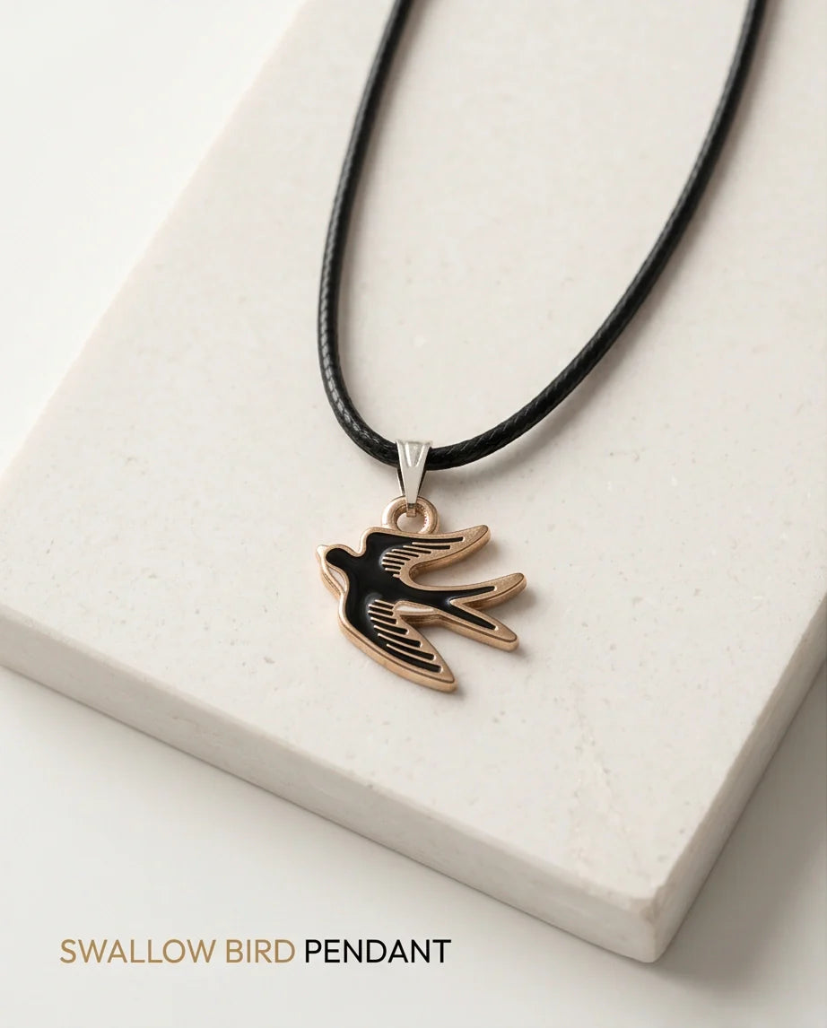 Gold and Black Soaring Swallow Necklace