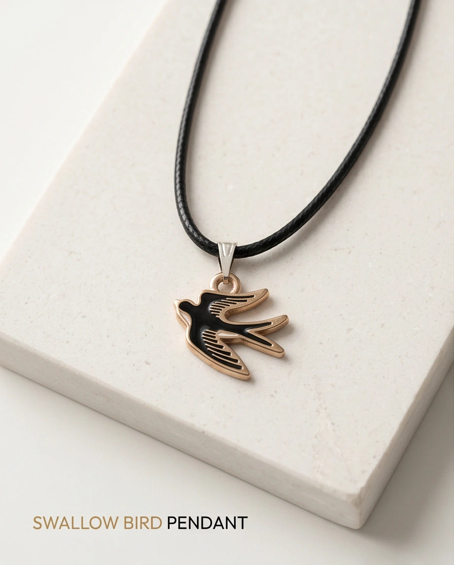 Gold and Black Soaring Swallow Necklace