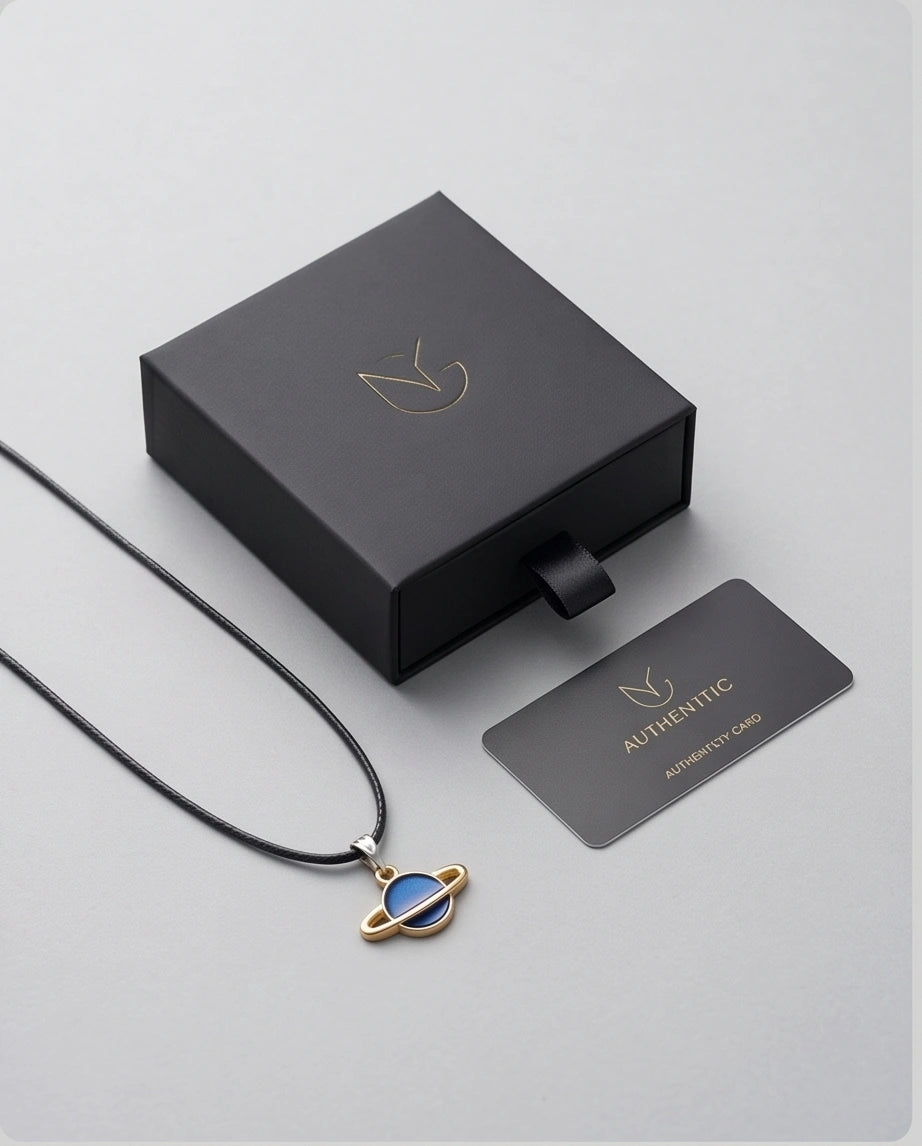 Vibrant Blue Saturn Planet Pendant