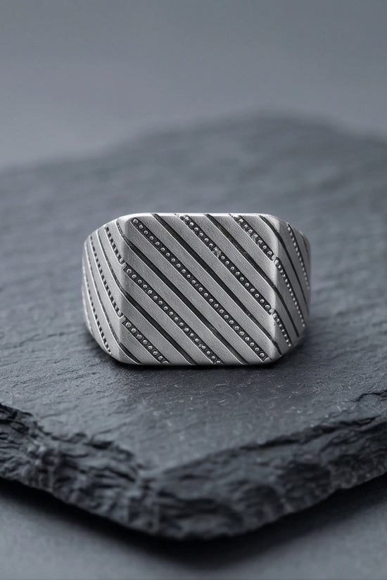 Sterling Silver Diagonal Pinstripe Geometric Signet Ring