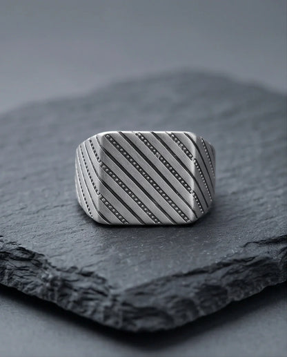 Sterling Silver Diagonal Pinstripe Geometric Signet Ring
