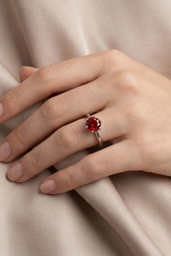 Sterling Silver Classic Round-Cut Crimson Ruby Solitaire Ring