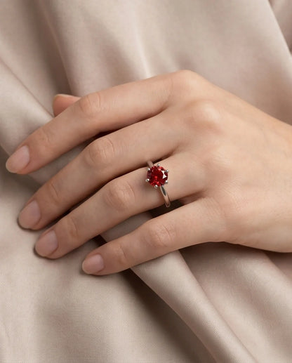 Sterling Silver Classic Round-Cut Crimson Ruby Solitaire Ring