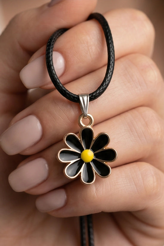 Gold and Black Daisy Pendant Necklace
