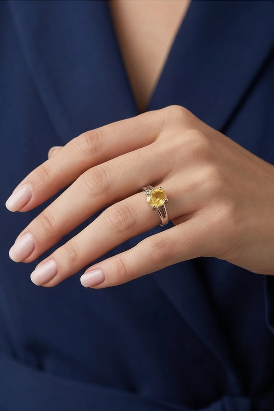 Sterling Silver Oval-Cut Split Shank Yellow Citrine Ring