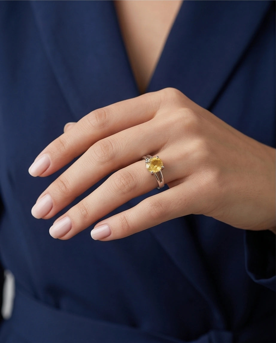 Sterling Silver Oval-Cut Split Shank Yellow Citrine Ring