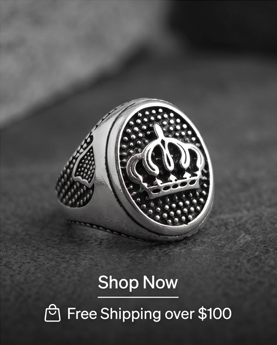 Royal Crest Stippled Signet Silver Ring