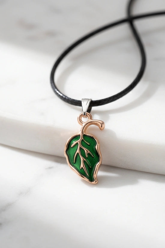 Gold and Green Leaf Pendant Necklace