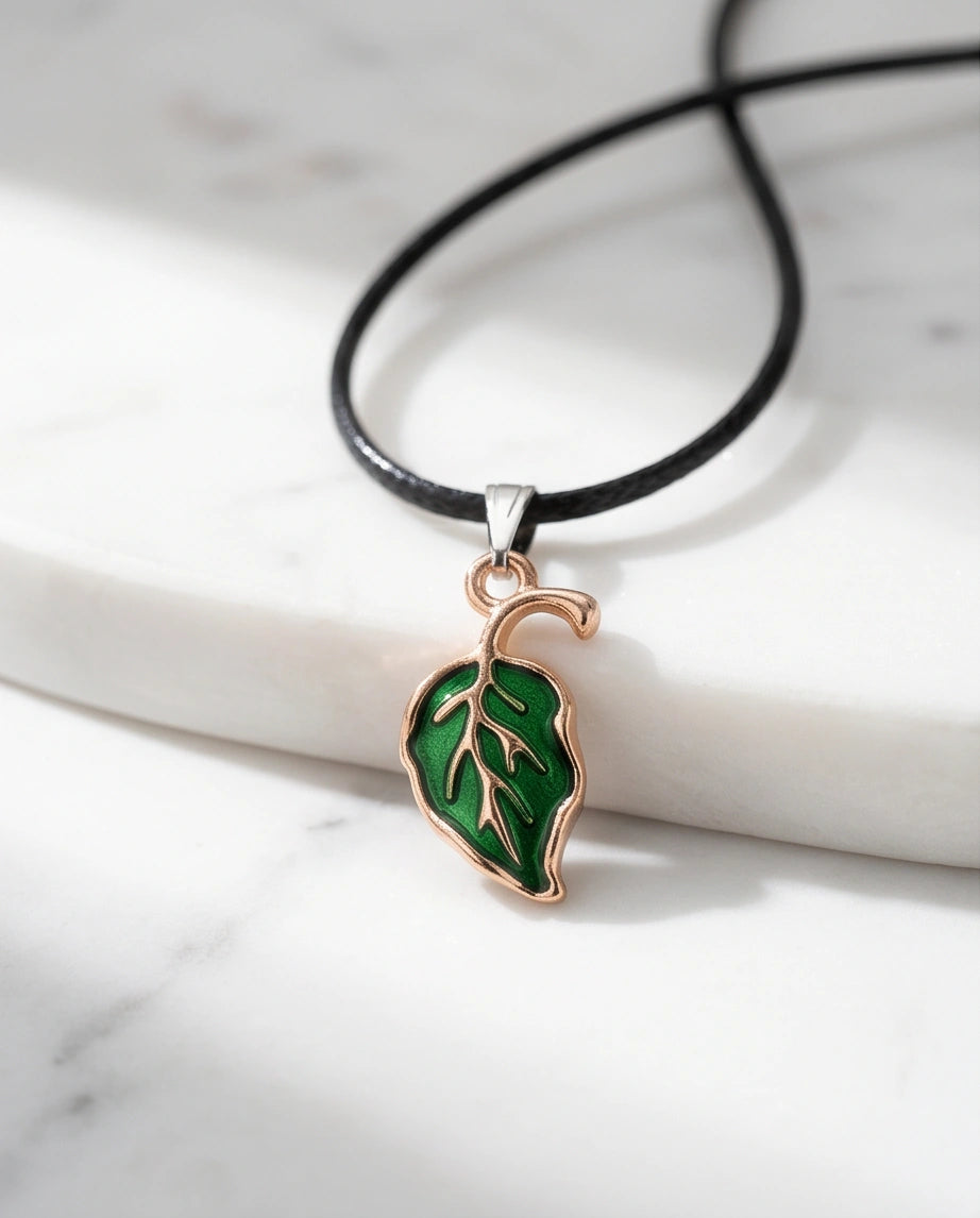 Gold and Green Leaf Pendant Necklace