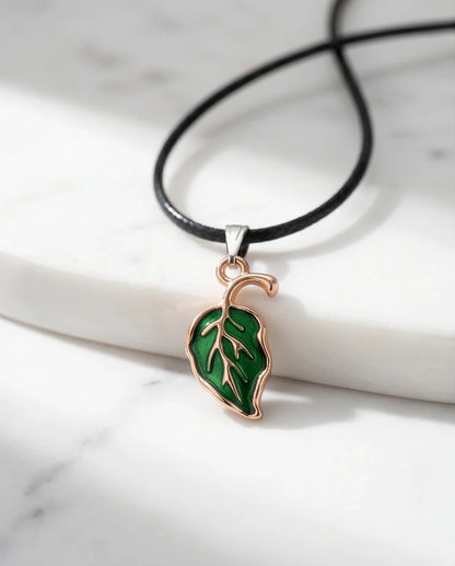 Gold and Green Leaf Pendant Necklace