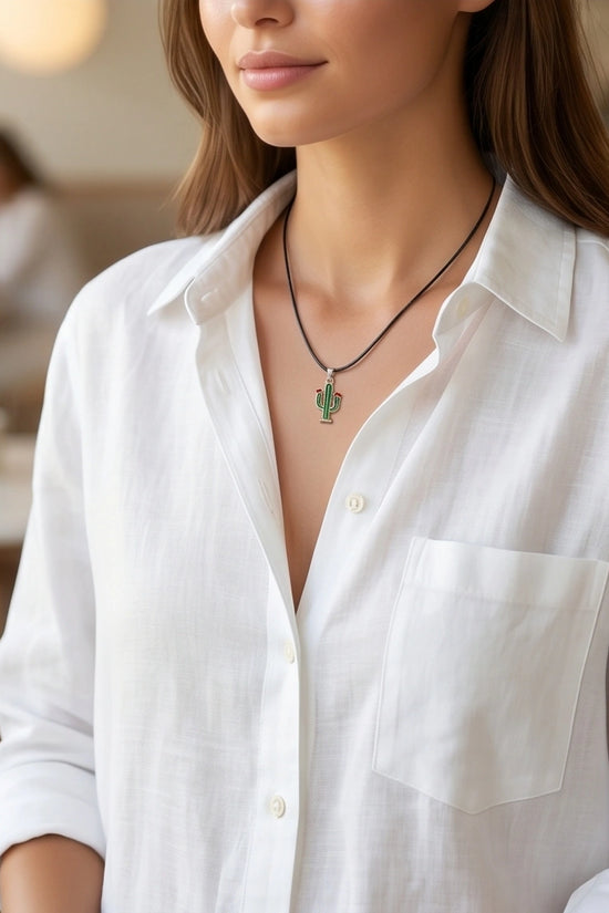 Gold and Green Blooming Cactus Necklace