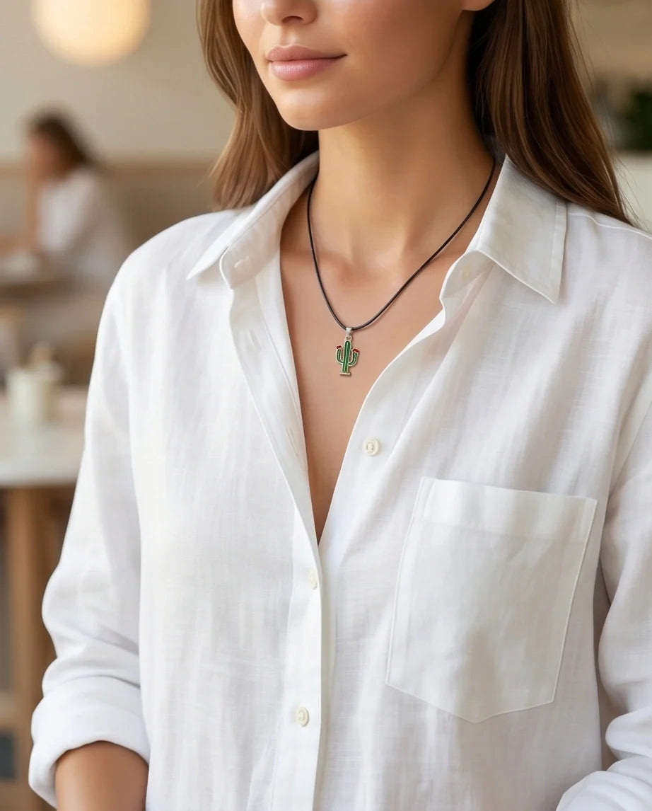 Gold and Green Blooming Cactus Necklace