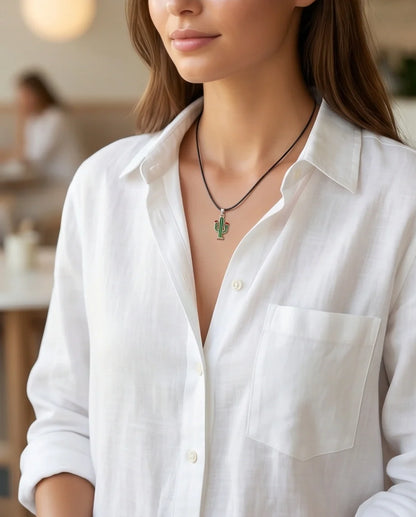 Gold and Green Blooming Cactus Necklace