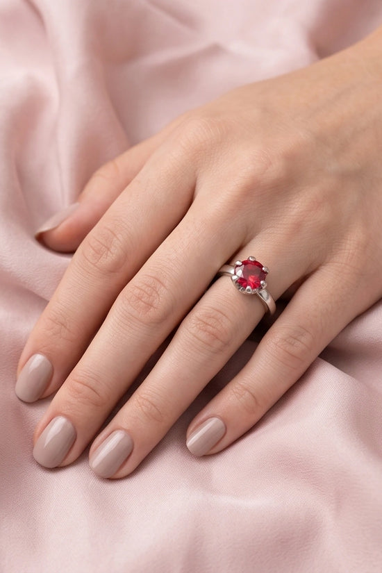 Sterling Silver Round-Cut Red Ruby Solitaire Ring