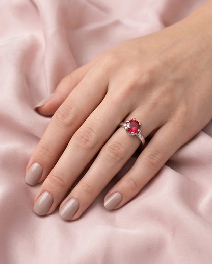 Sterling Silver Round-Cut Red Ruby Solitaire Ring