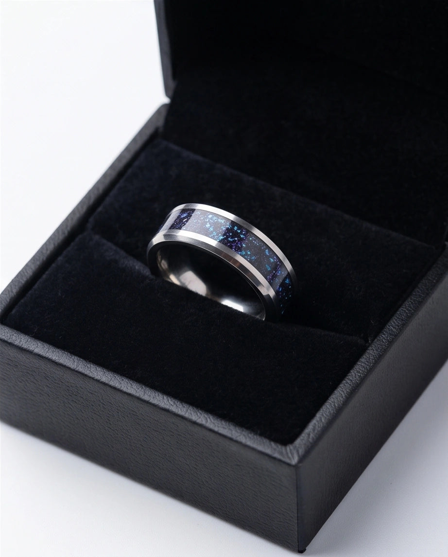 Nebula Opal Inlay Silver Band Ring