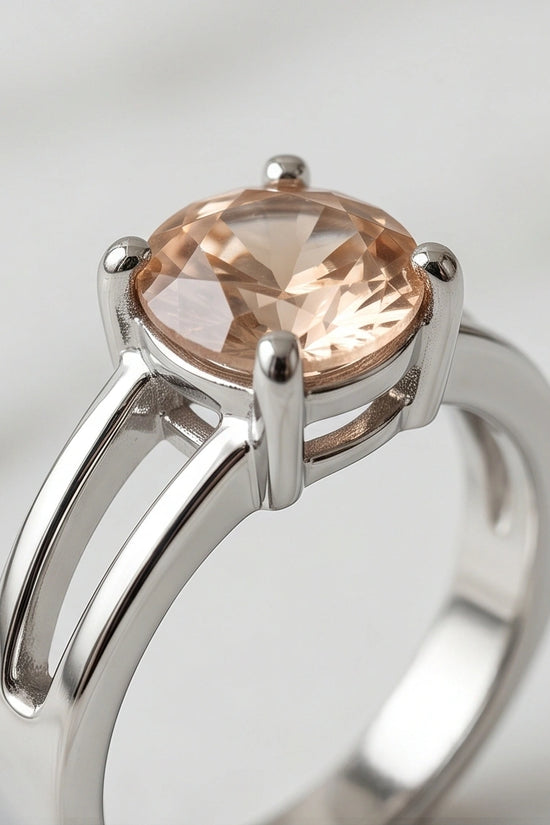 Sterling Silver Round-Cut Split Shank Peach Morganite Ring