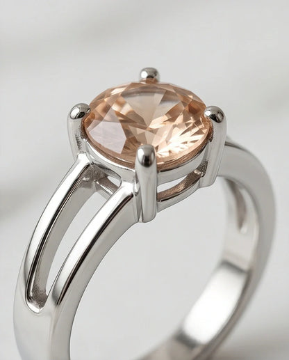 Sterling Silver Round-Cut Split Shank Peach Morganite Ring