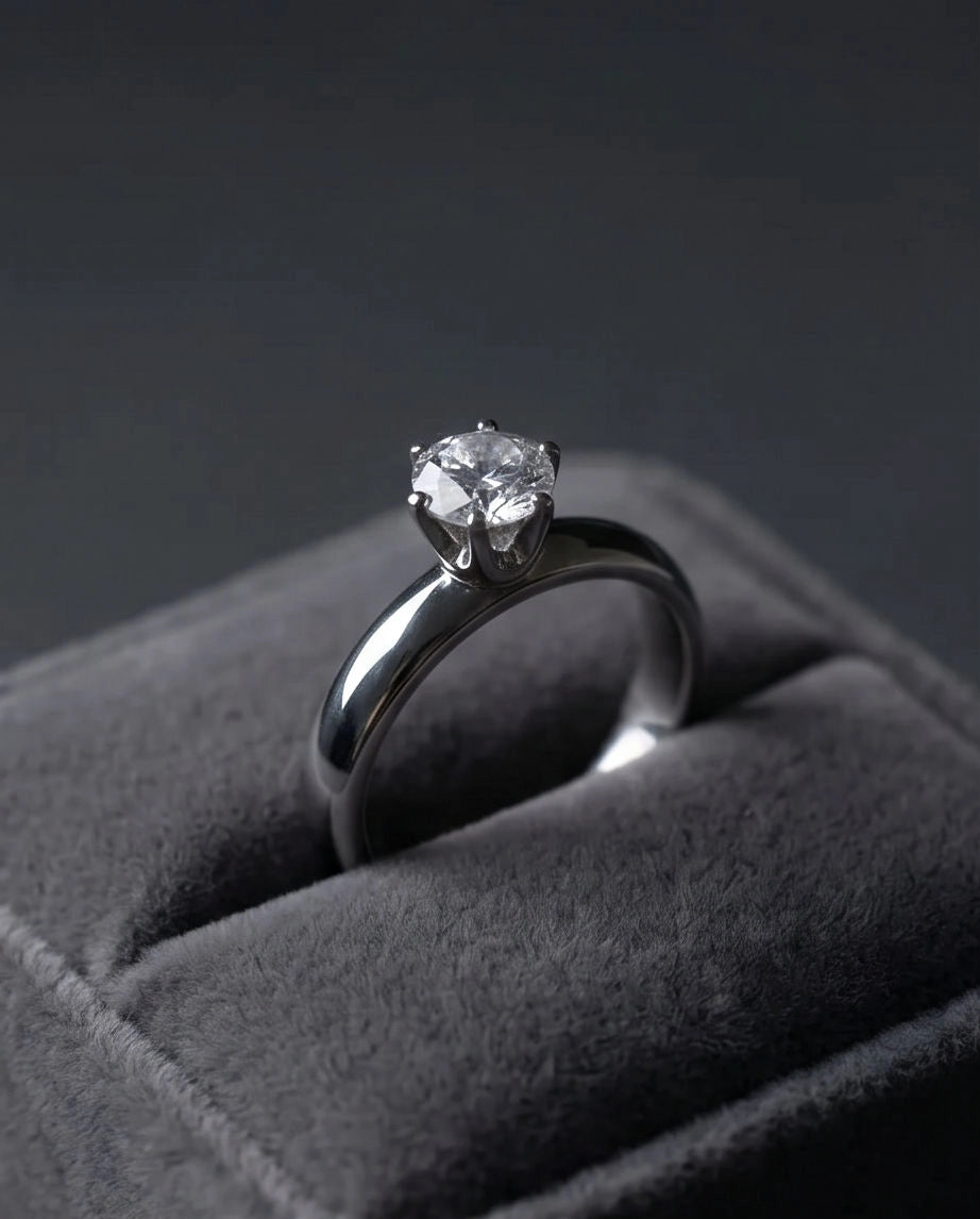 Silver Round Gemstone Elegant Solitaire Ring