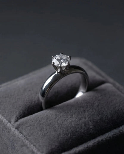 Silver Round Gemstone Elegant Solitaire Ring