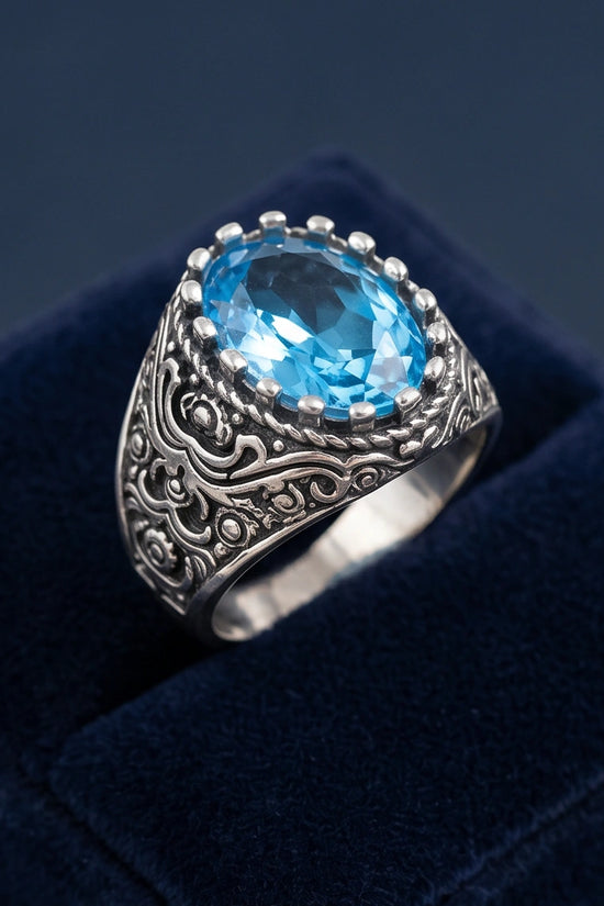 Imperial Aquamarine Sea-Lord Silver Ring