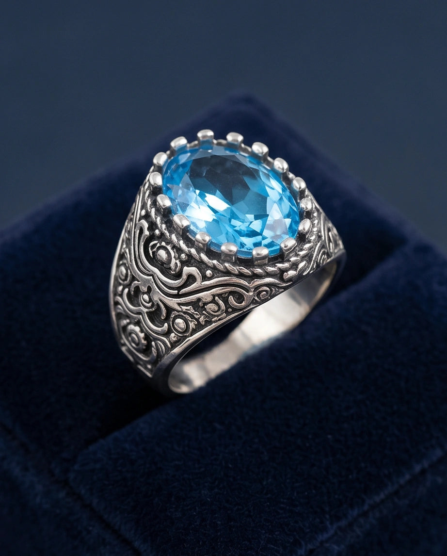 Imperial Aquamarine Sea-Lord Silver Ring