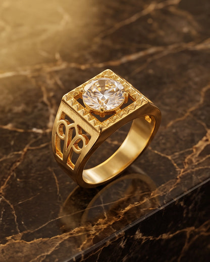 Brilliant Round Cut Sawtooth Filigree Scroll Gold Ring