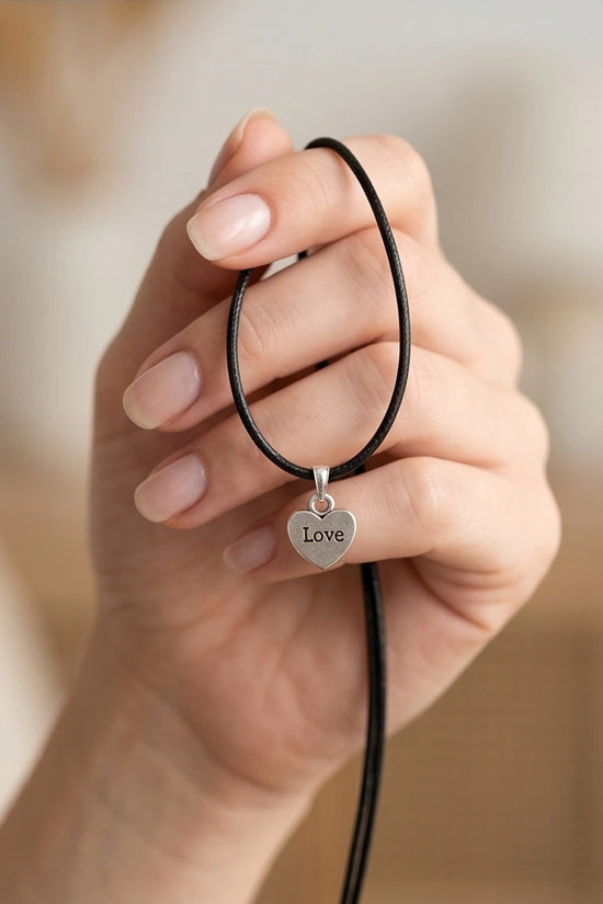 Silver Engraved Love Heart Necklace