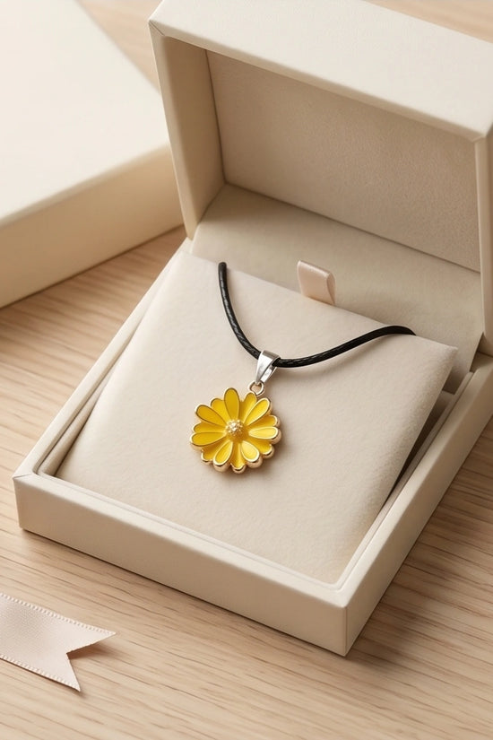 Vibrant Yellow Sunflower Enamel Pendant Necklace with Crystal Accent