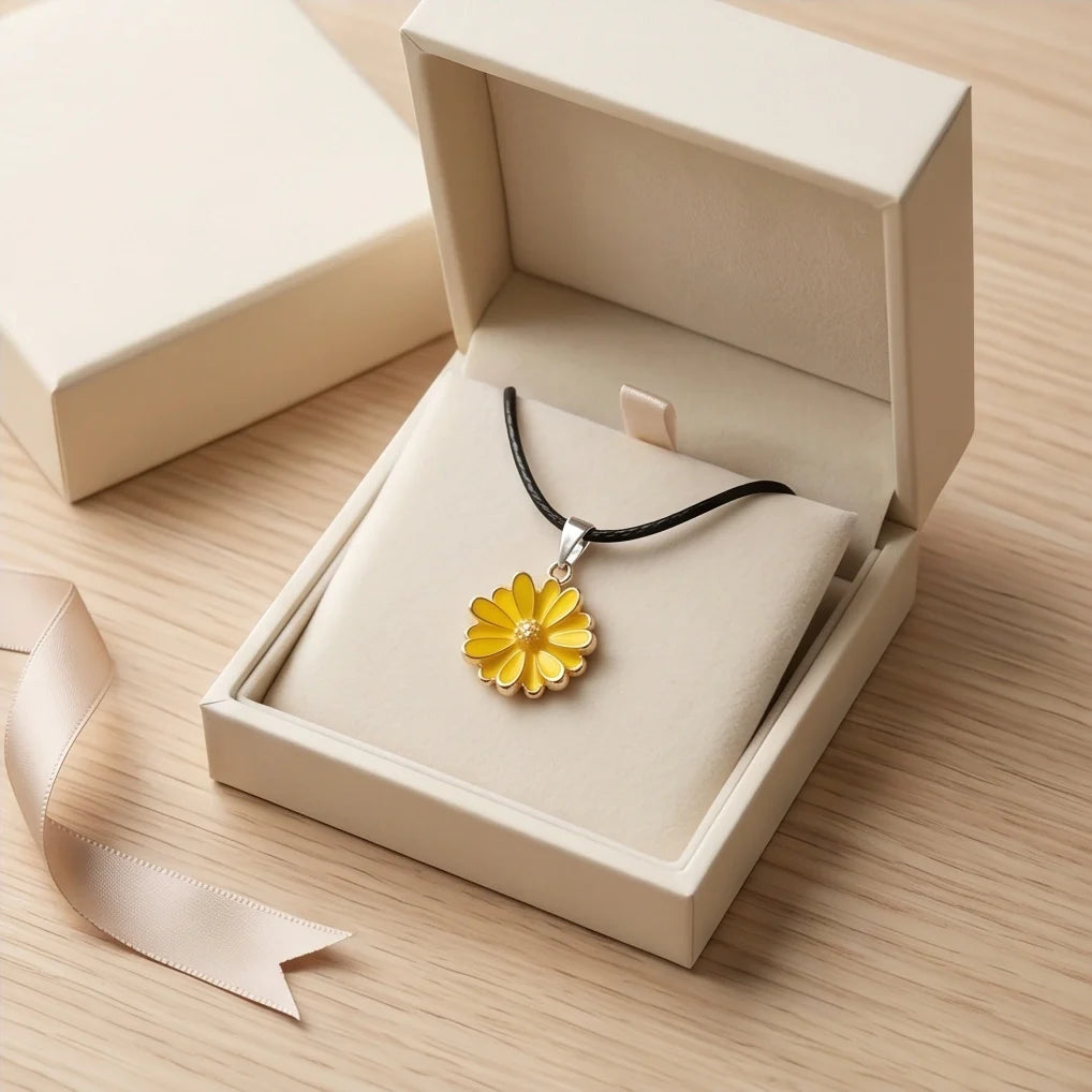Vibrant Yellow Sunflower Enamel Pendant Necklace with Crystal Accent