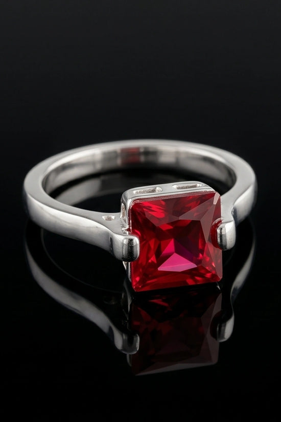 Sterling Silver Princess-Cut Red Ruby Solitaire Ring