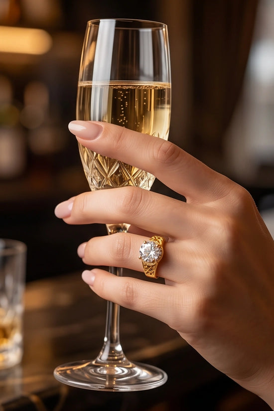 Golden Diamond Empress Halo Ring