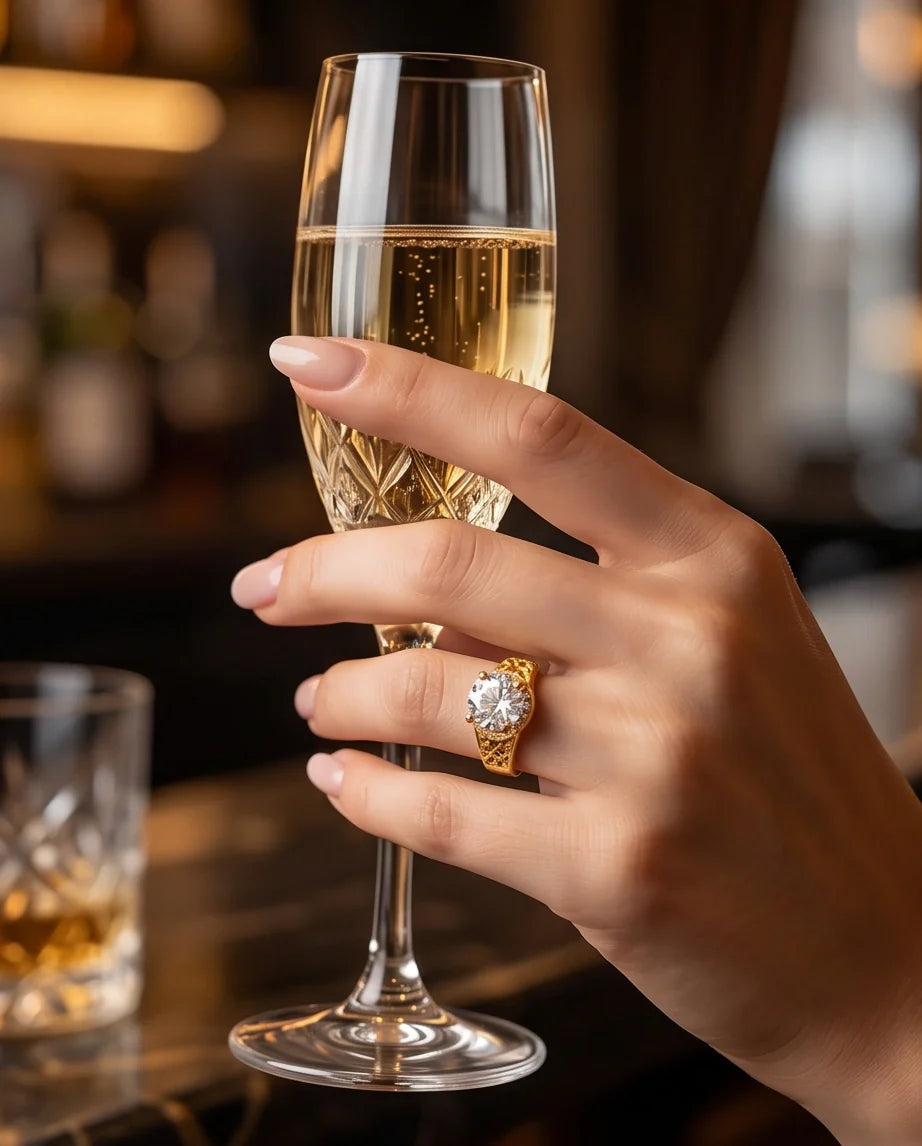 Golden Diamond Empress Halo Ring