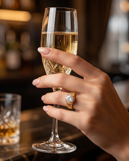 Golden Diamond Empress Halo Ring
