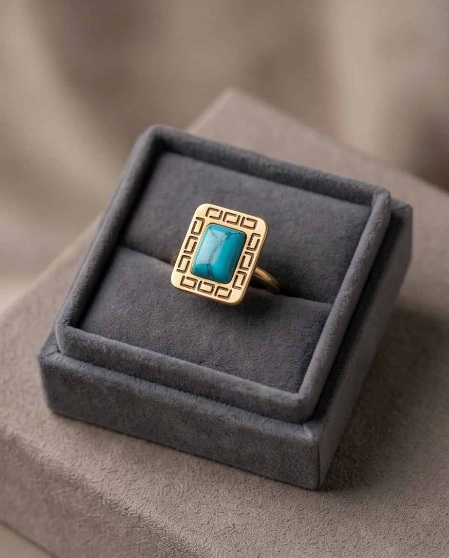 Golden Grecian Turquoise Signet Ring