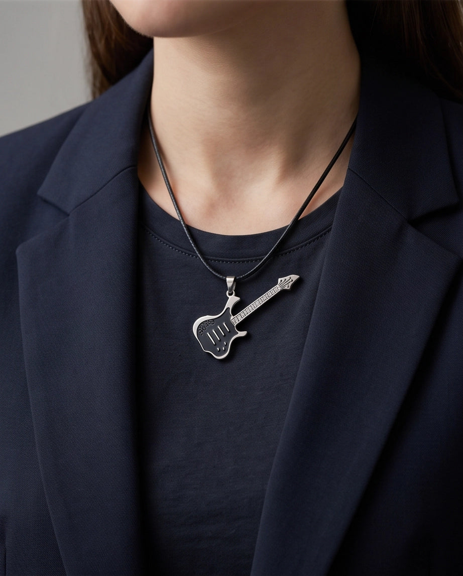 Black and Silver Electric Guitar Cord Necklace