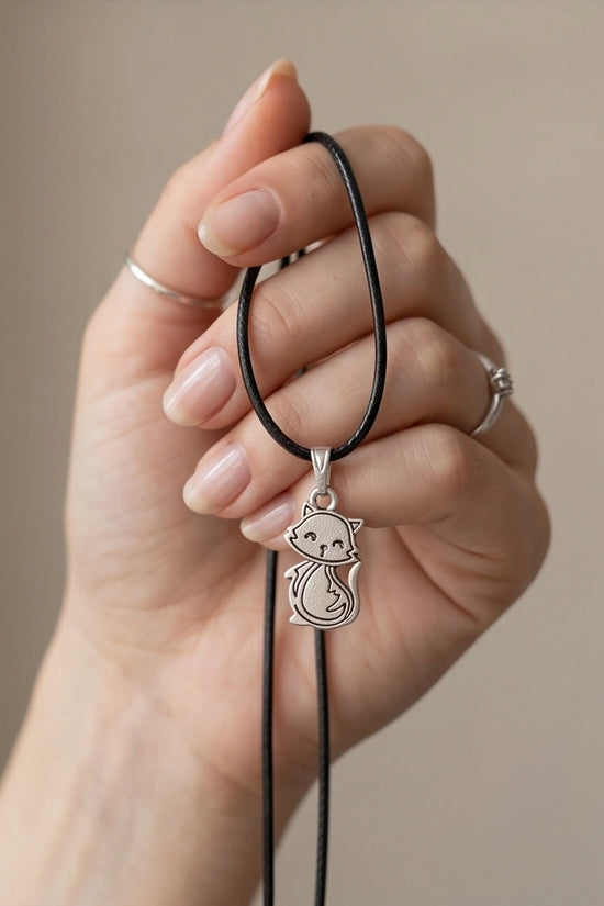 Silver Cute Cat Pendant Necklace