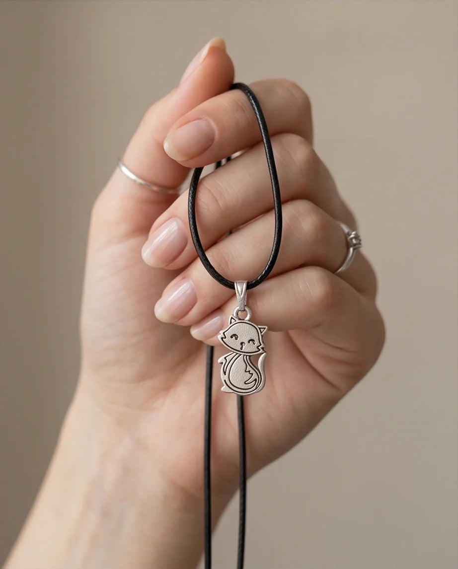 Silver Cute Cat Pendant Necklace