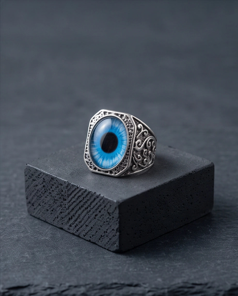Azure Iris Filigree Octagonal Silver Ring