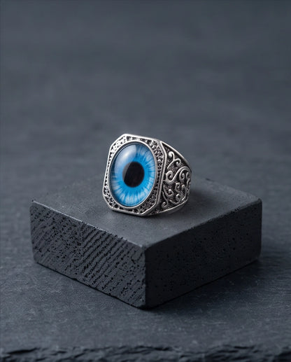 Azure Iris Filigree Octagonal Silver Ring
