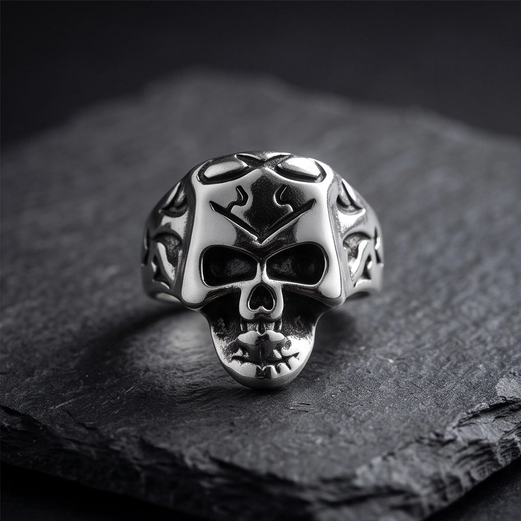 Crowned Tribal Filigree Skull Ring