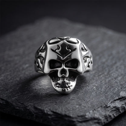Crowned Tribal Filigree Skull Ring