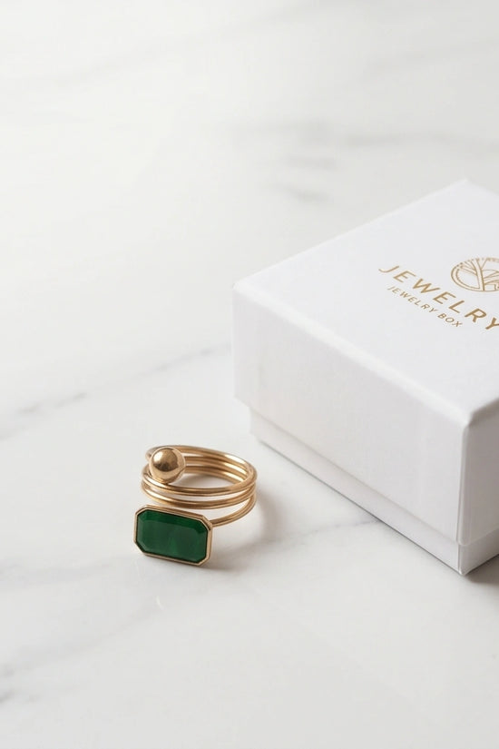 Golden Malachite Orbital Statement Ring