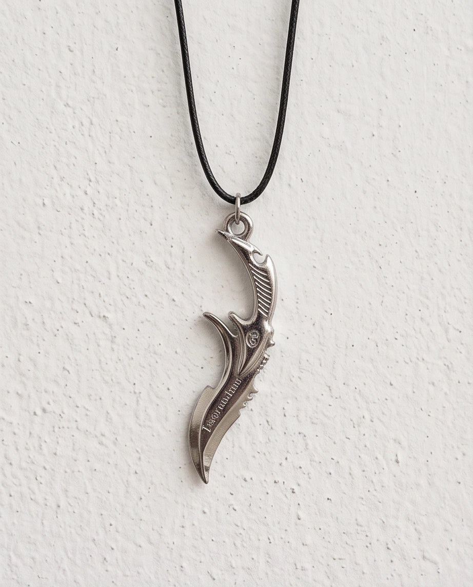 Engraved Silver Curved Dagger Cord Necklace