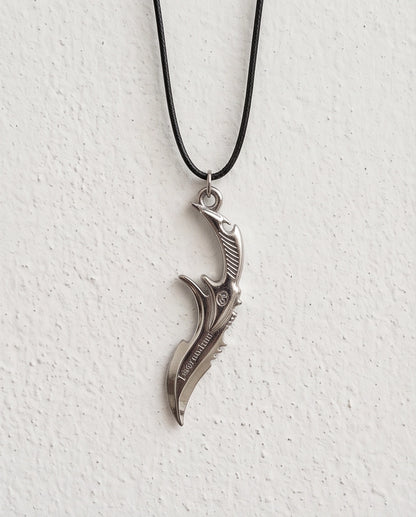 Engraved Silver Curved Dagger Cord Necklace